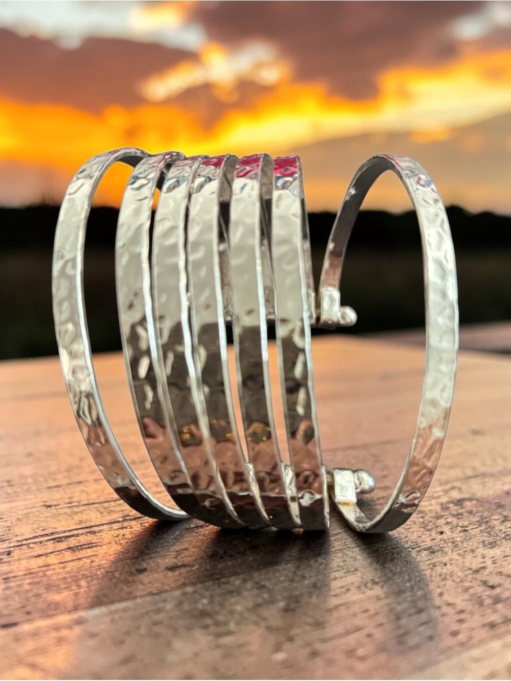 Natasha Couture Hammered Silver Multi-Band Cuff Bracelet